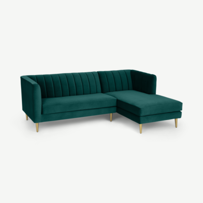 2550d6f8ef7de1aa3c8e1062f08b96d8a2f64350f975a6f565eaf279b1d2ad90-1.png An Image of Amicie Right Hand Facing Chaise End Corner Sofa, Seafoam Blue Velvet
