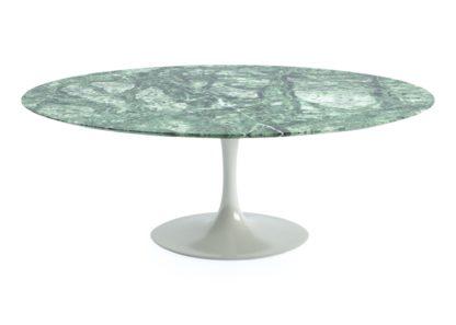 26734676878ede5709eae5896ee5d33029ce940b10678b48a1fb672bb5f32e83.jpg An Image of Knoll Saarinen Tulip Oval Dining Table Arabescato Coated Marble