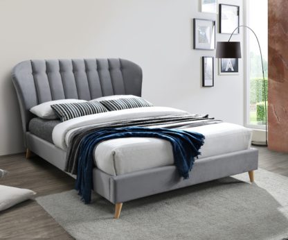 2afd269dbff0cf2bd7234e8e9cad9398fa2278ea6e52d6c021f84e76442f5fbd.jpg An Image of Elm Grey Velvet Fabric Bed Frame - 4ft6 Double