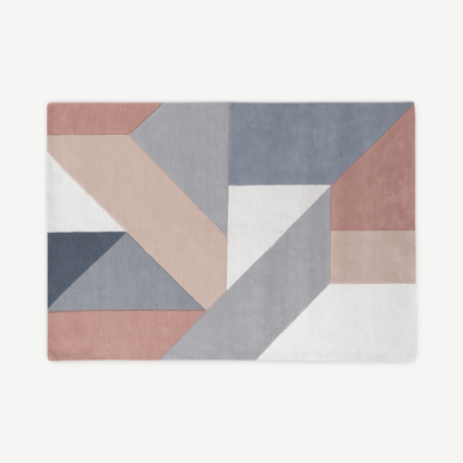 2b635d7674a9a6b6153bc438080ff99098f0369a6d0f1853566ee78592dad90a-1.png An Image of Holden Geometric Hand Tufted Wool Rug, Large 160 x 230cm, Neutral Pink
