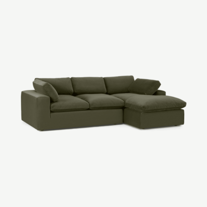 2cff808a350ff2f427be79a57d130ca967713dc47203141751d27d3b1374b69c-1.png An Image of Samona Right Hand Facing Chaise End Sofa, Pistachio Green Velvet
