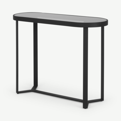 2f3d87d321aabd42356dad38c3dfb63d251bd598604de14a96f1fbd0cef71824-1.png An Image of Aula Console Table, Black & Grey Glass