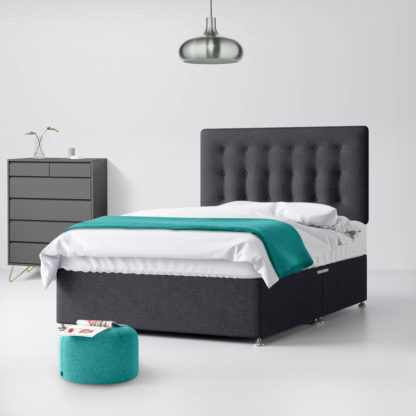 31cac5b23fff69496862dcfbc57c00b43fd2870c94926a803945aef8d8293e12-7.jpg An Image of Cornell Buttoned Charcoal Fabric 4 Drawer Divan Bed - 6ft Super King Size