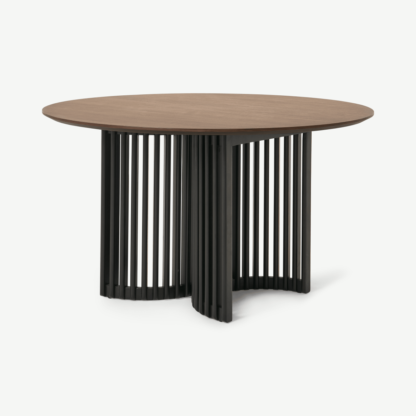 36806f02405814c8e1a5678753a5884f2c0752d46cab3cd7c5cafc22457822ca-1.png An Image of Zaragoza 4 Seat Round Dining Table, Walnut & Charcoal Black