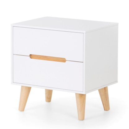 3802bb771783b7dd591e69eec4eb00f38509474176aa796b21681b4741309281.jpg An Image of Alicia White and Oak 2 Drawer Wooden Bedside Table