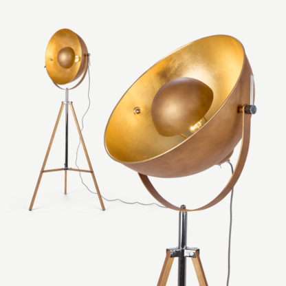 387ede4445e3327dee2412ac9144fb72d03c7c916bb2d80ef7795a3c3820c1d0-1.png An Image of Chicago Tripod Floor Lamp, Antique Copper and Gold
