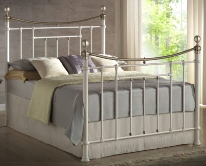 39e108ed6f169d4b966e8e4638f3539ac06297926eef97e6d62694ec42881a82.jpg An Image of Bronte Cream Metal Bed Frame - 4ft6 Double