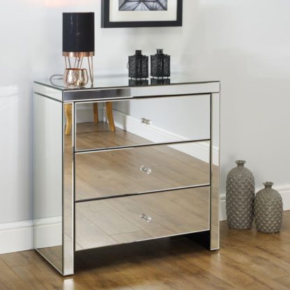 438017d0d319a904ff5befd96a64d847aaf5cb64ac64e6f291f2522c66dc20eb.jpg An Image of Seville Mirrored 3 Drawer Chest