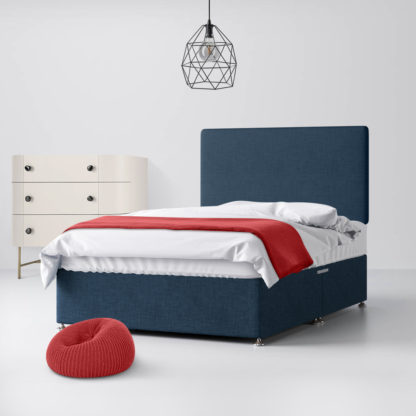4c33b671477568f7a71207b37e1386fada0daf417dcf53a39cad947703fb0f29-18.jpg An Image of Cornell Plain Midnight Blue Fabric Ottoman Divan Bed - 2ft6 Small Single