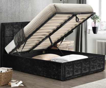 4df456684559aeb577a57d5af4233ea3cdf3c8a135a5c1ff380ce2ca348a0169-1.jpg An Image of Hannover Black Velvet Fabric Ottoman Storage Bed Frame - 4ft6 Double