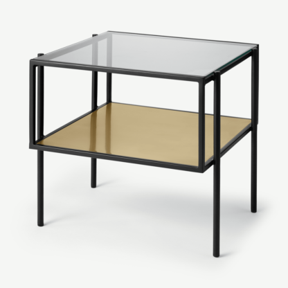 4e48deb9aa2f5c07f18ba9b29accce6a161076105b0aced7708d4e389b14305c-1.png An Image of Cheney Side Table, Glass & Brass