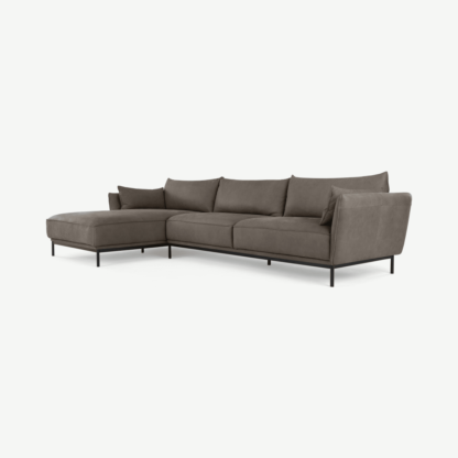 508cb55f0bb527af375fd4606111e2d3673311282e3ee1eba5782609de89e3a8-1.png An Image of Odelle Left Hand Facing Chaise End Corner Sofa, Texas Grey Leather