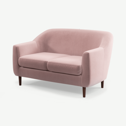 52cb0b78cf2546a0f81c9e5ec17061d2fa9d1758b12f37d67600d83f9ee66e27-1.png An Image of Tubby 2 Seater Sofa, Heather Pink Velvet with Dark Wood Legs
