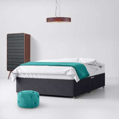 57225dc13194e45f77bcbd744ccdf984e563eb4ecfbb0466137650c229b038af-16.jpg An Image of Classic Charcoal Fabric 2 Drawer Same Side Divan Bed - 4ft Small Double