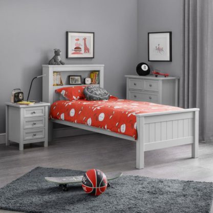 5731bb09328963df7b1fc55eb812c7217189f4d12d203ce95a906eb2911604f5.jpg An Image of Maine Dove Grey Wooden Bookcase Bed Frame - 3ft Single