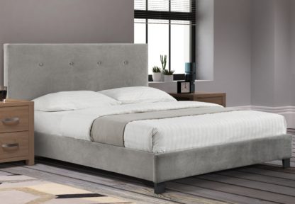 5a455baf0f1025ea28215eb9dec9155435f0d477d84598bb5cedf045539b67ad-1.jpg An Image of Shoreditch Grey Velvet Fabric Bed Frame - 4ft6 Double