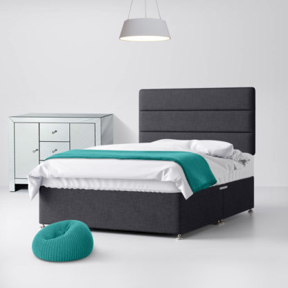 5d12e84755c70f4a58813ee06611fb77e54998353797652b97b99ce4f8876f62-20.jpg An Image of Cornell Lined Charcoal Fabric 2 Drawer Same Side Divan Bed - 6ft Super King Size