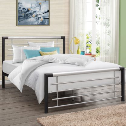 602c1d67e76ae762dbf5c3b630a3ec3fb7ec7f6ff05e9a47dcdd528ca6b560a1.jpg An Image of Faro Black and Silver Finish Metal Bed Frame - 3ft Single