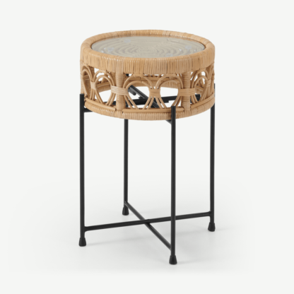 69a00659f3b25583a82301aa2eab151d40c115b41da8f1071a165f4a5f3fd75f-1.png An Image of Moreno Side Table, Natural Cane & Glass