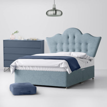 6d6113b11bca02d969e68422f74fb537590e45a630b2bbe50d56bcbef809b8de-13.jpg An Image of Florence Buttoned Duck Egg Blue Fabric No Drawer Divan Bed - 2ft6 Small Single