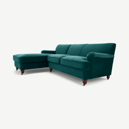 70b3ec8b47e181c6a60c1ef0e2cb3f7e88a944b1c18744c9e1df65e326075f49-1.png An Image of Orson Left Hand Facing Chaise End Corner Sofa, Seafoam Blue Velvet