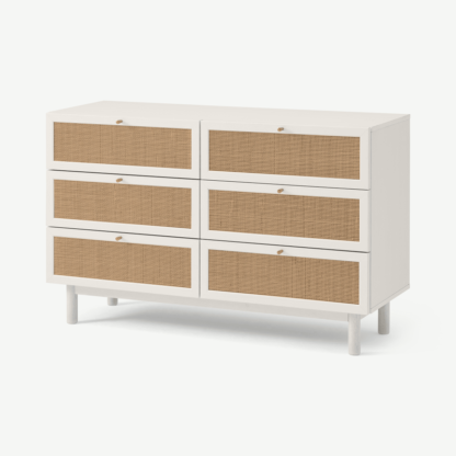 7d633f6eaabaa65f9ea35f5264f37558d981a7950e9803d1b20c4c054f15faac-1.png An Image of Pavia Wide Chest of Drawers, Natural Rattan & White-Washed Oak Effect