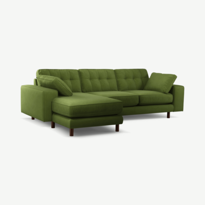8078a2c4af92f1f8440e89055a9982cc3e9a1a7f2c0fd9dcdc1ac549c23d790f-1.png An Image of Content by Terence Conran Tobias, Left Hand facing Chaise End Sofa, Plush Vine Green Velvet, Dark Wood Leg