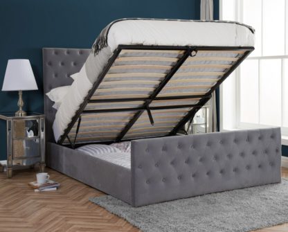 839e3026ee9861dc4018435050941cff98d14e08c1c4c2dca0f1b4778bb506b2.jpg An Image of Marquis Grey Velvet Ottoman Storage Bed Frame - 4ft6 Double