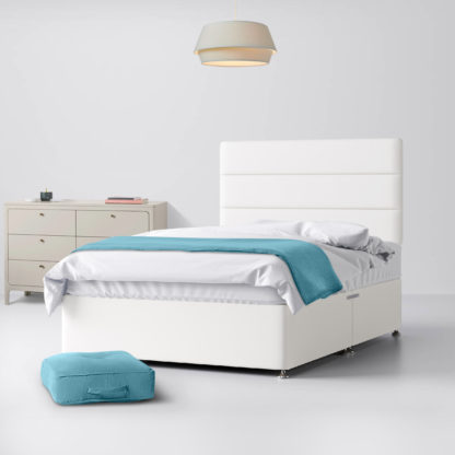 846629f26dbe165d2e9bfe7a389483d951273298e0c8d61b0e76c5610107ff7b-1.jpg An Image of Cornell Lined White Fabric 4 Drawer Divan Bed - 4ft Small Double