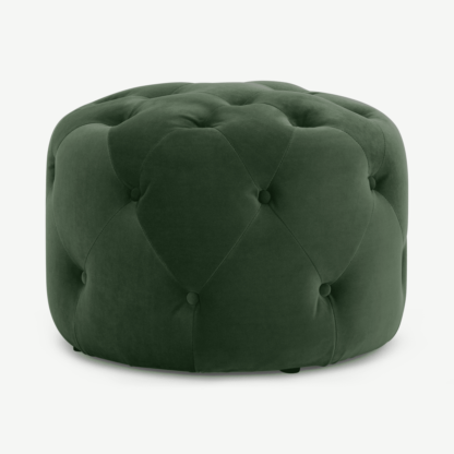 856d3b9fd7878c34cdc75e6599fb9b927e9f1805a4fb946756789d8438e3b4ef.png An Image of Hampton Small Round Pouffe, Elm Green Velvet