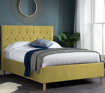 896618e2cbcc7c2711e18b35130d9a2c020ac3fb19ef8240895fdb28dff14072-1.jpg An Image of Loxley Mustard Velvet Bed Frame - 4ft6 Double