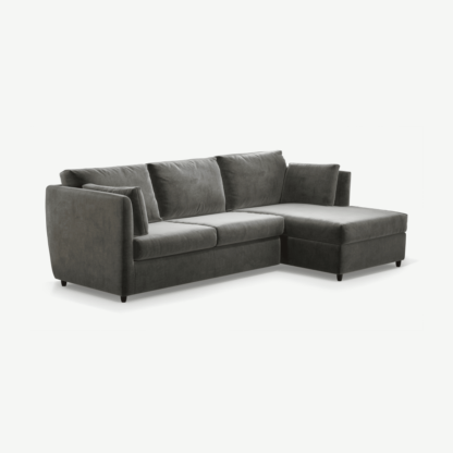 8d6b92d577c1f39d971e8aa17219dc62d87f96d722d8dc008ff38649e7990f0a-1.png An Image of Milner Right Hand Facing Corner Storage Sofa Bed with Memory Foam Mattress, Steel Grey Velvet