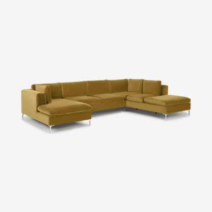 9138b359cb845790b715b55b37b60cf4e224dcdccd497668c5d3aa7a1befc497-1.png An Image of Monterosso Right Hand Facing Corner Sofa, Mustard Velvet