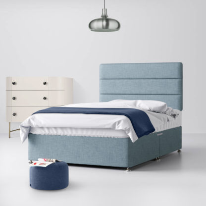 9445476422f8b2fe7a8f26819c50b8f25242b301526517ba5acdbdb815710a6f-10.jpg An Image of Cornell Lined Duck Egg Blue Fabric No Drawer Divan Bed - 4ft6 Double