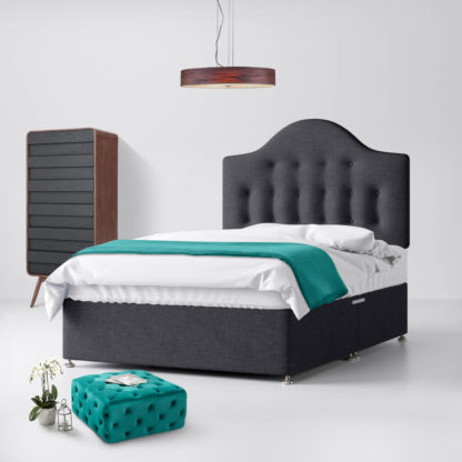 98acd25cffe740aec05dee2eb15a75aafa8a0757d8ffbde76658951599fa9eec-1.jpg An Image of Victor Buttoned Charcoal Fabric 2 Drawer Same Side Divan Bed - 5ft King Size