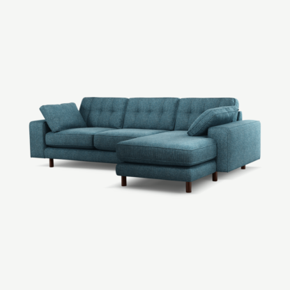 99660ff9dd702b15e55b484d3b11cc673e0133ca31b188f63e8e7633df53d6d0-1.png An Image of Content by Terence Conran Tobias, Right Hand facing Chaise End Sofa, Textured Weave Aegean Blue, Dark Wood Leg