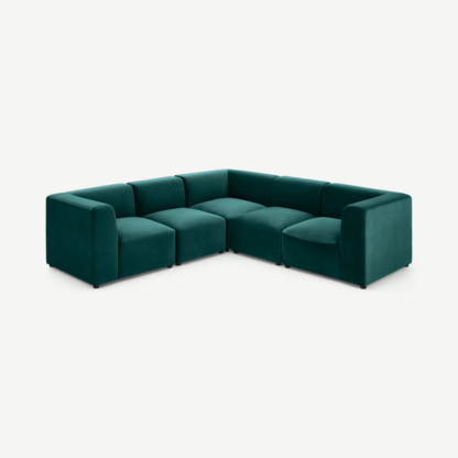9a53d6f10668ac9094583fb47bdad230535b3f117c12ff39db6bde1b50a82453-1.png An Image of Juno 5 Seater Sofa Corner Group, Seafoam Blue Velvet