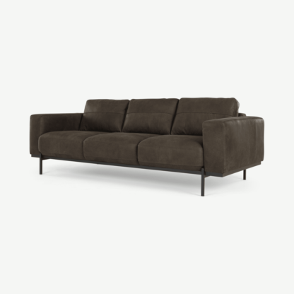 9ac2f2b5b8741db434f31f9307c416dbaac0988349074755f4429161f8b20467-1.png An Image of Jarrod 3 Seater Sofa, Truffle Brown Leather