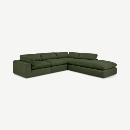 9e4933e326c6b454556d411cd567157d9ee8381863fb2774f7d63f71ebe961b0-1.png An Image of Samona Right Hand Facing Full Corner Sofa, Sage Corduroy Velvet