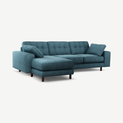 a6acabffddf607b78bad55dee94f4afa22026e6a5c53a07ab5355498ca260c3b-1.png An Image of Content by Terence Conran Tobias, Left Hand facing Chaise End Sofa, Textured Weave Aegean Blue, Dark Wood Leg