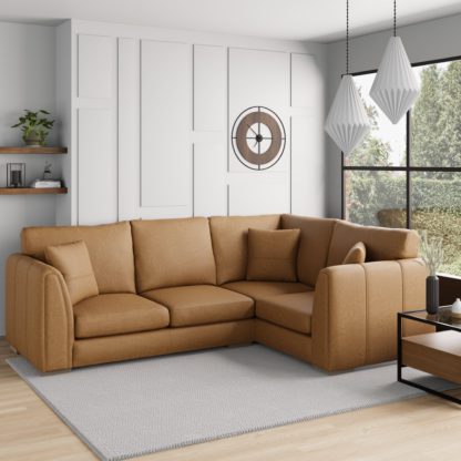 a6cac966eda81e239b90cf56c043e1fc6d43632f61952a6f50648109e8fda42d.jpg An Image of Austin Faux Leather Corner Sofa Tan