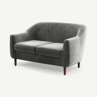 b02e959a56dd67a7ce401e91b5b07c52a1d3aa52486fff6778721564d7dfe1d7-1.png An Image of Tubby 2 Seater Sofa, Steel Grey Velvet with Dark Wood Legs