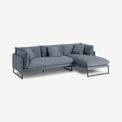b4794719fe97df51e70d663a7fc84f2a1baafe75fb5c83da2cca09fb390cb578-1.png An Image of Malini Right Hand Facing Chaise End Sofa, Jeans Blue Cotton & Linen Mix