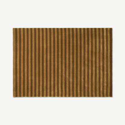 bf241db57671a893aebe0156e4f9a8f3c8ed4398840418b9e20044ef12b4fc67-1.png An Image of Raidal Striped Viscose Rug, Large 160 x 230cm, Caramel