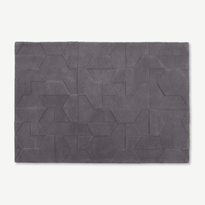 c30b5aa4ff4d20f4f2cbca398ebb5fd9c37e5adc709a41df6651b231cb8ef1d0-1.png An Image of Hayden Geometric Carved Wool Rug, Large 160 x 230cm, Grey