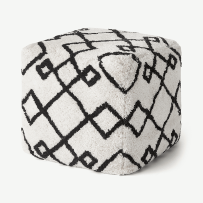 c87cd65d57595a7a3f5ed04fb4f7d7a9e08a605d9056a3a5c4b6eccaf63ef980-1.png An Image of Fes 100% Wool Tufted Pouffe, Off White & Black
