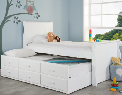 cb4ae92cd0a447b9f7b277e96a29680001e38082fbea4807f7038c9211c88dcf.jpg An Image of Verona White Wooden Storage Guest Bed Frame - 3ft Single