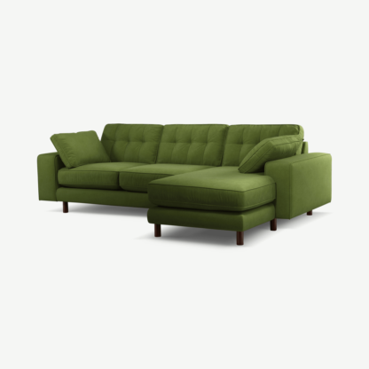 cfaa0585fe673bcecc13c46bc849497d9cd78874f9b0ed40336925e0adbbb1b7-1.png An Image of Content by Terence Conran Tobias, Right Hand facing Chaise End Sofa, Plush Vine Green Velvet, Dark Wood Leg