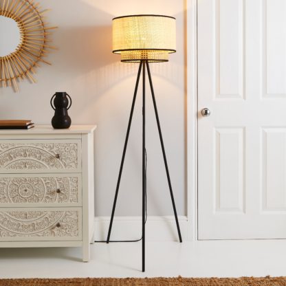 d0f509691d52c8c9e2b8d1ec77efc75d815f2dca3e9d243b089c1b3630017036.jpg An Image of Malika Cane 2 Tier Tripod Floor Lamp Black
