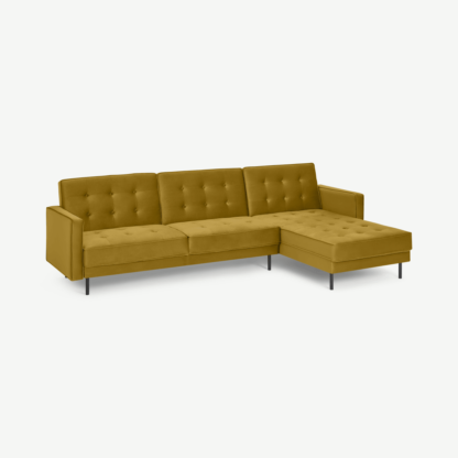 d0fedc1918f44803d75de9ca4f9555ee5980da106b4ca3e8ccc23a0d429fccf8-1.png An Image of Rosslyn Right Hand Facing Chaise End Click Clack Sofa Bed, Vintage Gold Velvet